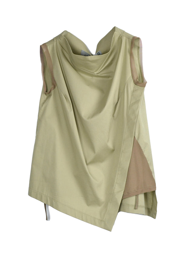 SLEEVELESS TOP WITH STANDING COLLAR - OLIVE