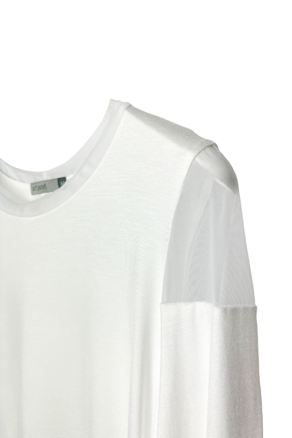 T-SHIRT EFFET MAILLE - BLANC