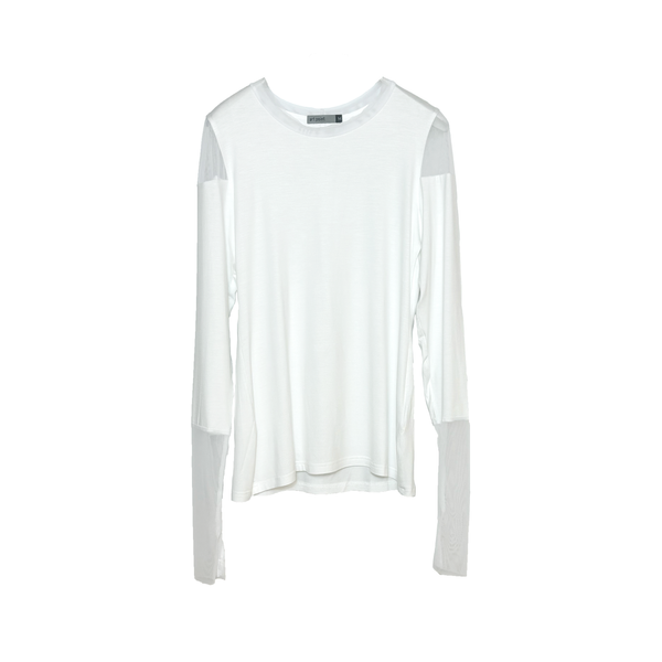 T-SHIRT EFFET MAILLE - BLANC