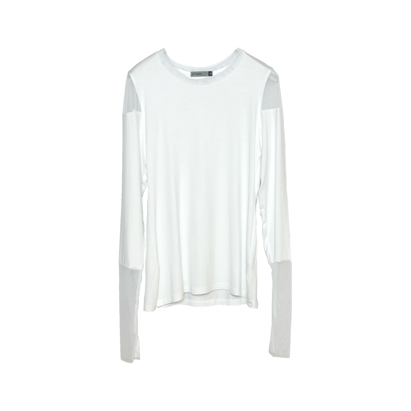 T-SHIRT EFFET MAILLE - BLANC