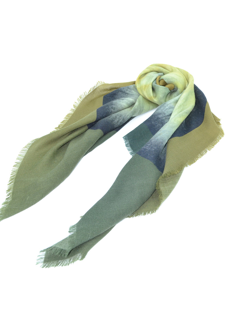 CHALE WOOL/SILK SCARF "THE OTHER UNIVERS" - GREEN