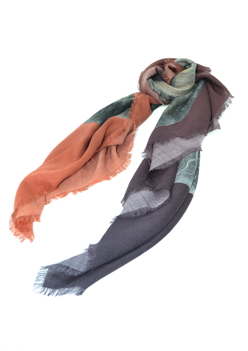 CHALE WOOL/SILK SCARF "THE OTHER UNIVERS" - BROWN