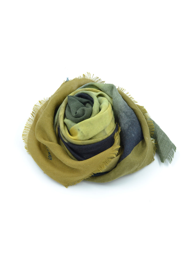 CHALE WOOL/SILK SCARF "THE OTHER UNIVERS" - GREEN