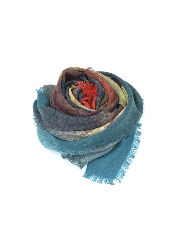 CHALE WOOL/SILK SCARF "THE OTHER UNIVERS" - RUST
