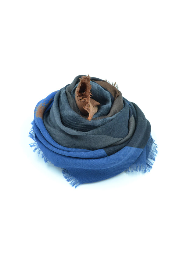 CHALE WOOL/SILK SCARF "THE OTHER UNIVERS" - BLUE