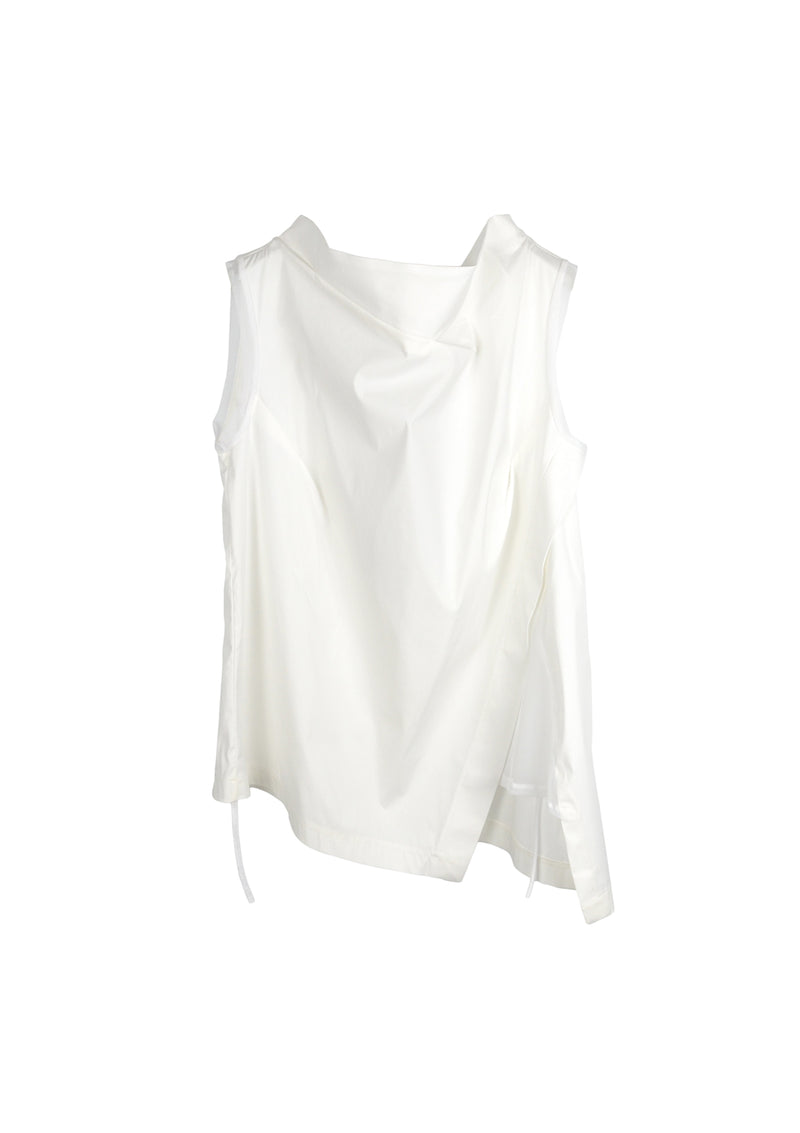 SLEEVELESS TOP WITH STANDING COLLAR - WHITE