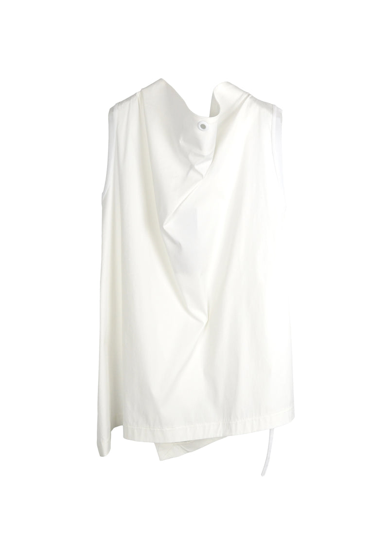 SLEEVELESS TOP WITH STANDING COLLAR - WHITE