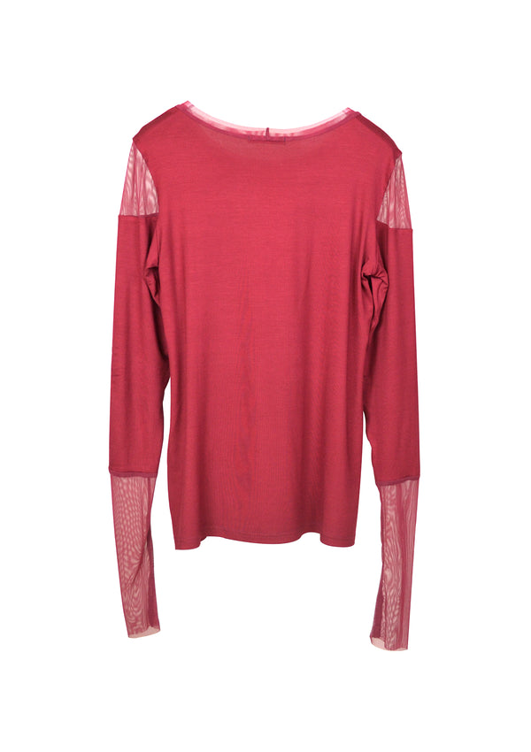 T-SHIRT EFFET MAILLE - ROUGE